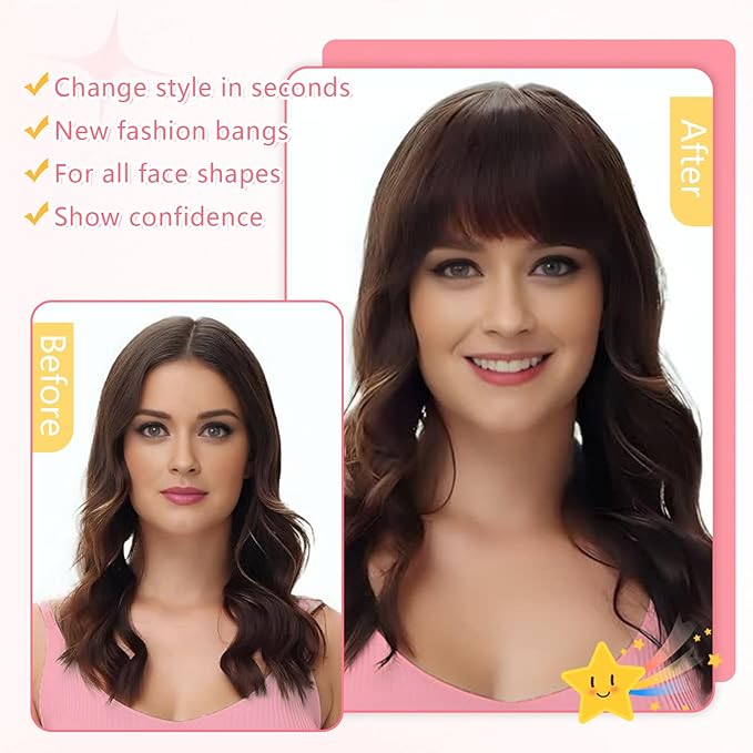 Clip in Bangs 100% Real Human Hair, Wispy Bangs Hair Clip, Fake Bang Fringe with Temples Hairpieces for Women Daily Wear (Black, Wispy Bangs)