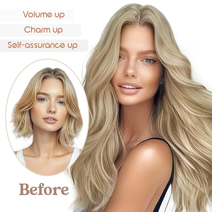 Ve Sunny Clip in Hair Extensions Real Human Hair Dark Blonde Highlights Golden Blonde Human Hair Clip in Extensions Real Human Hair Extensions for Women Thick Hair 7pcs 100g 14 inch