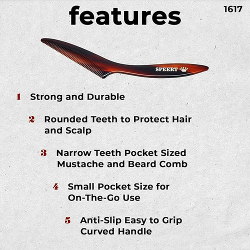 #1617 Handmade Narrow Tooth Mustache Beard Comb Small Tortoise Havana Acetate Thick Coarse Fine Short Pocket Sized Facial Hair Grooming Tangle Free Beard Straightener Growth Care Styling Wet