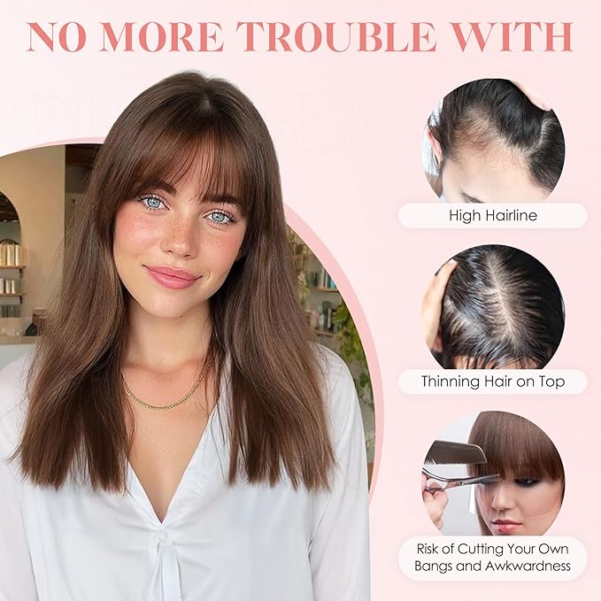 Hairro Human Hair Toppers with Wispy Bangs, 3.5x4.7" Hand-wovened Base for Women with Thinning Hair, Lightweight & Breathable Realistic Scalp, Clip-in Hairpieces for Easy Wear, 16 Inch Jet Black