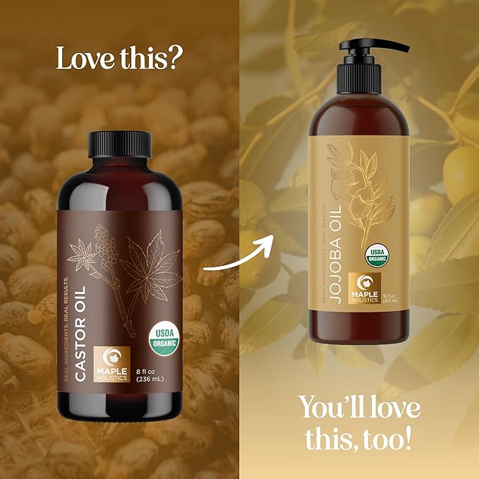 Organic Castor Oil Glass Bottle - 100% Pure Castor Oil Organic Cold Pressed Unrefined Glass Bottle - Extra Virgin Non GMO Hexane Free Cruelty Free Dermatologist Tested and USDA Certified (8 Fl Oz)