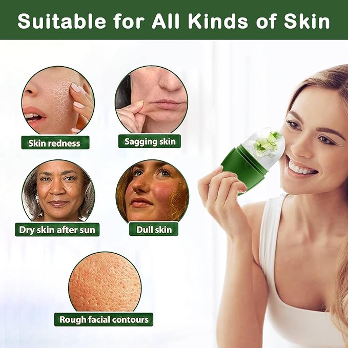XHJRI Ice Face Roller Massager,Ice Cube Roller for Face, Eyes and Neck Naturally Conditioning and Skin Care,De-Puff Eye Bags,Reduce Migraine Pain,Reusable Massage Silicone Ice Mold (New Green)