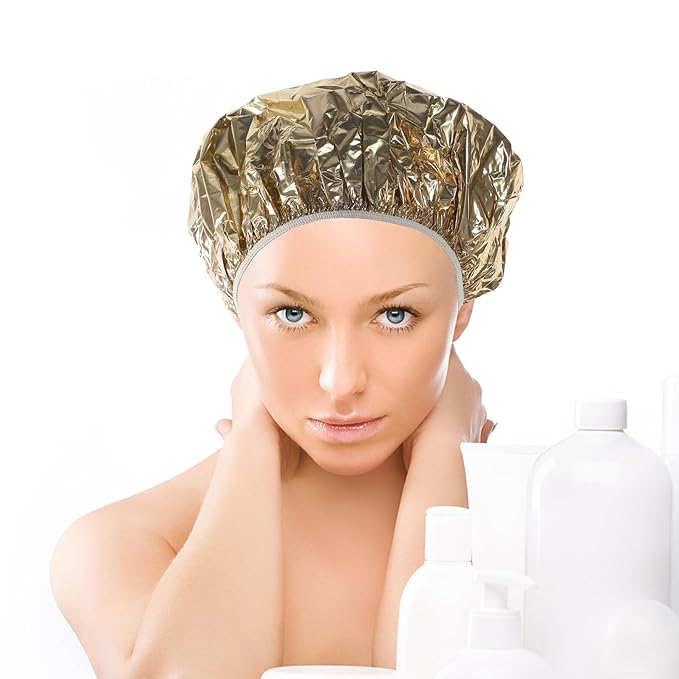4pcs Hair Coloring Tin Foil Caps with Elastic Band Deep Conditioning Heat Insulation Hats for Salon and Home Use Reusable Aluminum Foil Hair Treatment Caps for Coloring Perms and
