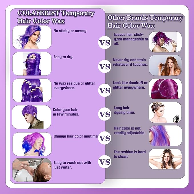 Purple Hair Color Wax, Temporary Washable Hair Color Dye for Kids, Temporary Dye Wax Natural Hairstyle Cream Hair Pomades for Women & Men Party Cosplay Halloween