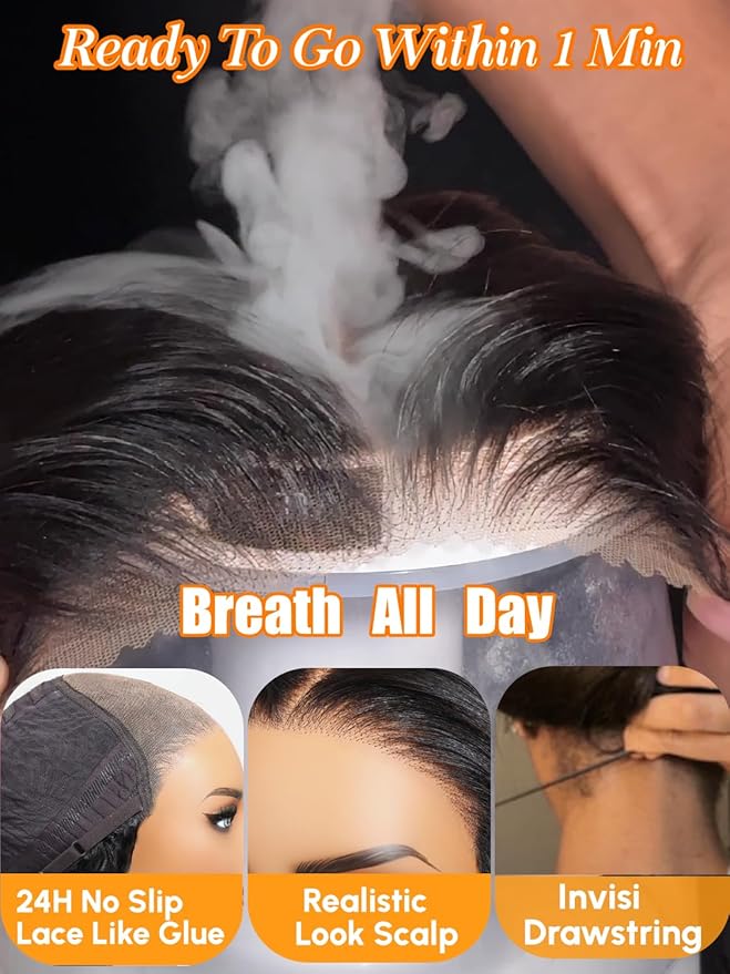 Julia Hair No Slip Yaki Straight 7x5 Lace Closure Glueless Drawstring Wig Flexible Mesh Cap Bye-Bye Slip Pre Cut HD Lace Front Pre Everything Bleached Knots Wear and Go Wig,Zero Slip Hold 26 Inch