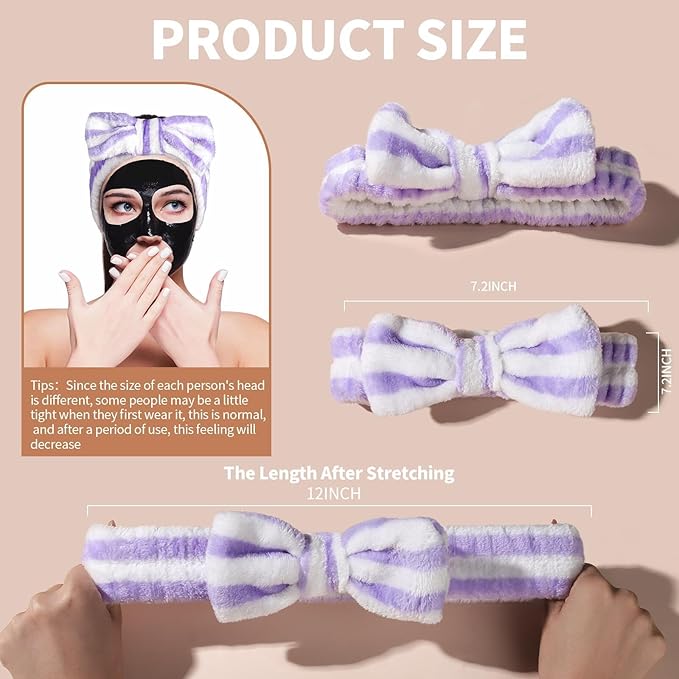 Teenitor 5pcs Makeup Headband with Removable Bow, Spa Headband for Washing Face for Teen Girls Women, Christmas Gifts Basket for Teens Girls Party, Skin Care Hairband