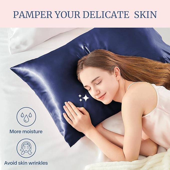 BEDELITE Satin Pillowcase for Hair and Skin, Super Soft Similar to Silk Pillow Cases 4 Pack with Envelope Closure, Cooling Pillowcases for Women Men (20"x36" King Size, Navy)