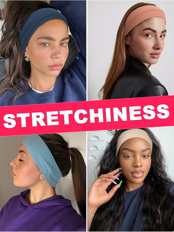 DRESHOW 8 Pack Sports Headbands for Women Non-Slip Stretchy Fashion HairBand Curly Hair Headband Soft Hair Accessories for Daily Wear Workout Yoga Running