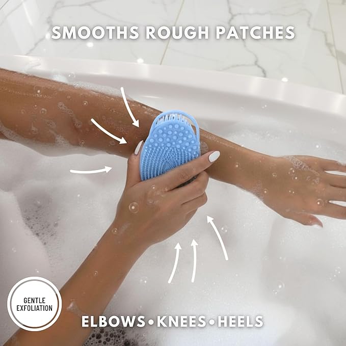 Silver Infused Exfoliating Body Scrubber - Textured Back Scrubber Shower Brush - Avilana Advanced Material Bath Tool Dual Sided - Gentle Smoothing Rough Skin - Premium Gift Women Men