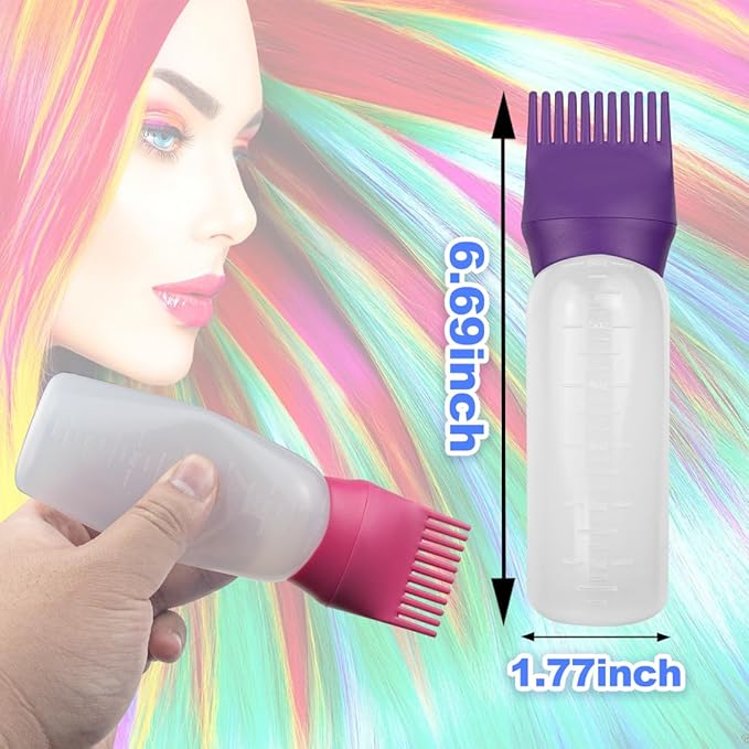 4 Pack Root Comb Applicator Bottle, Hair Oil Comb Applicator for Hair Dye, Shampoos, Salons (Purple+Red)