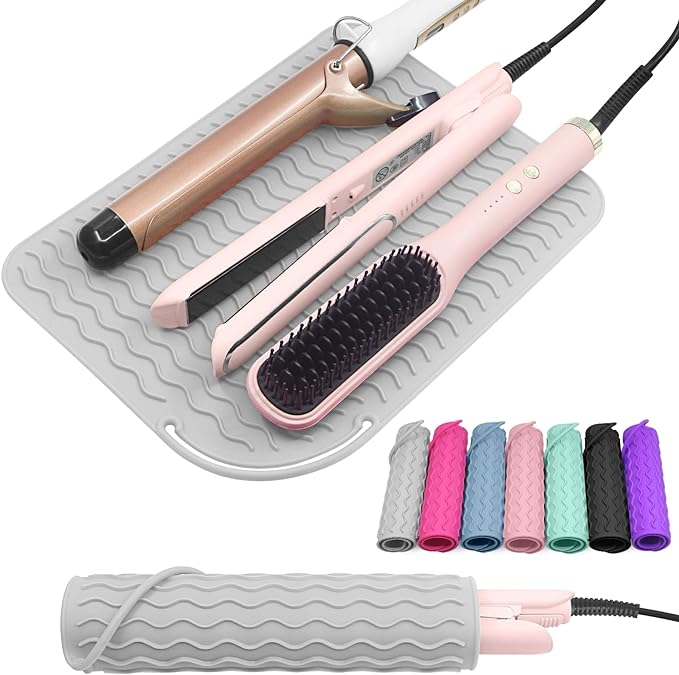 Plus Size Silicone Heat Resistant Mat, Portable Travel Hot Tools Pad Cover for Curling Iron, Flat Iron, Hair Straightener and Other Hair Styling Tools(12.0" x 9.0")