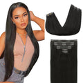 Lashey Seamless Clip in Hair Extensions Real Human Hair Extensions, #1B Natural Black Straight 20 Inch 110g 7pcs for Black Women Soft Silky PU Clip in Remy Human Hair Extensions with Invisi Edge