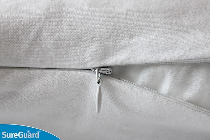 Set of 2 King Size SureGuard Pillow Protectors - 100% Waterproof, Bed Bug Proof, Hypoallergenic - Premium Zippered Cotton Covers - Smooth