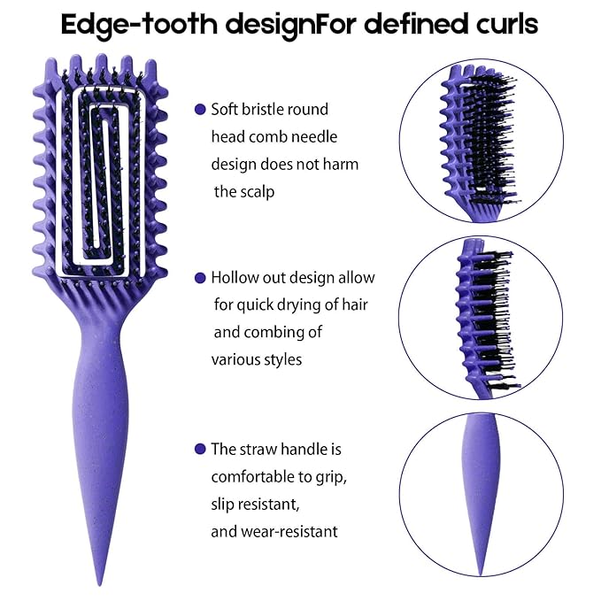 Curly Hair Brush Candybrush Curl Defining Brush for Detangling Shaping and Defining Curls for Women, Men, Wet & Dry Hair (Purple)
