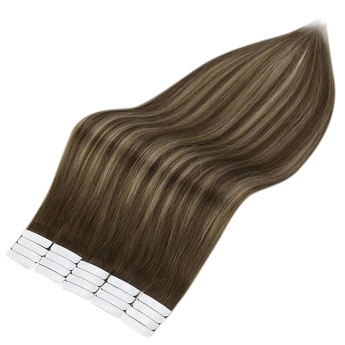 Full Shine Ombre Hair Extensions Tape in Hair Extensions Human Hair 20INCH Color 4 Medium Brown to 24 Blonde and 4 Medium Brown 100G 40PCS Tape ins Straight Skin Weft Add Volume