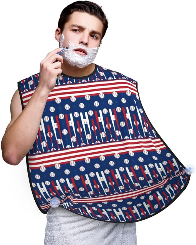Ultimate Shaving Bib, Beard Trimming Apron with Hair Catcher, Baseball Sport American Flag