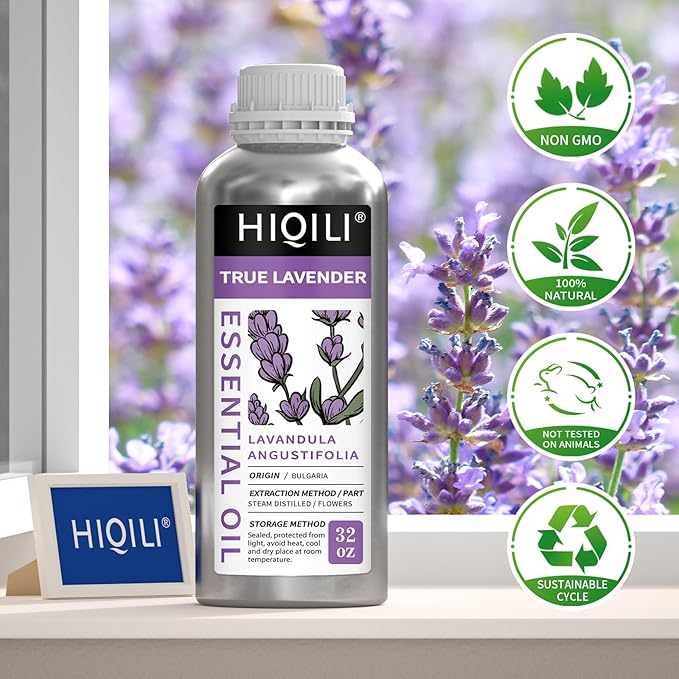 HIQILI 32 Fl Oz Lavender Essential Oil Pure, for Aromatherapy Diffuser, Hair, Includes Premium Quality Glass Dropper-32 Ounces