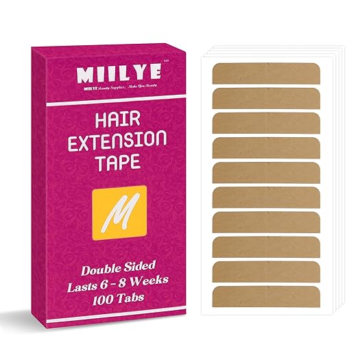 MIILYE Hair Extension Tape 100 Tabs, Double Sided Adhesive Replacement Tape, 6+ Weeks Hold Time, No Residue, Strong Tapes for Tape in Hair Extensions