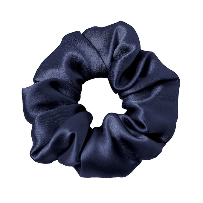 LILYSILK Silk Hair Scrunchies for Frizz & Breakage Prevention 100% Mulberry Silk Hair Ties No Damage Elastic Silk Ponytail Holders, 1Pc, Navy Blue