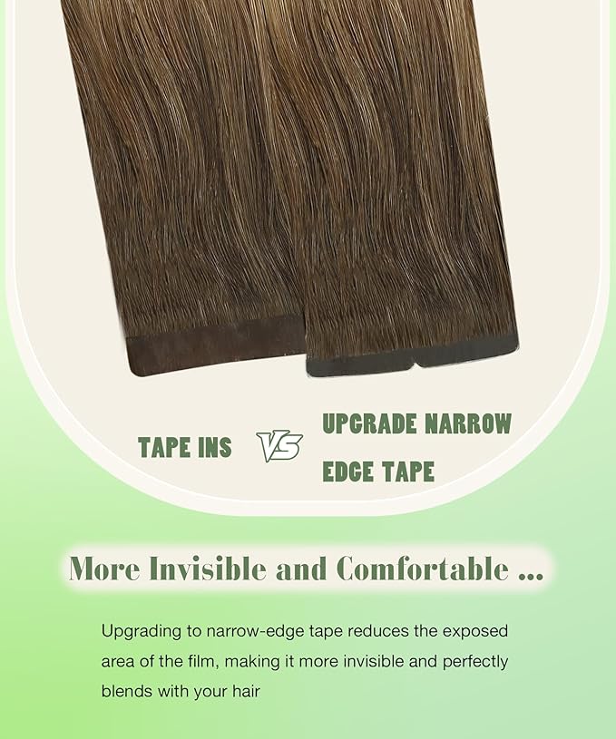 SURNEL Tape in Hair Extensions Balayage Walnut Brown to Ash Brown and Golden Blonde Human Hair Tape in Extensions 14inch 20pcs 50g(#3/8/22-14)