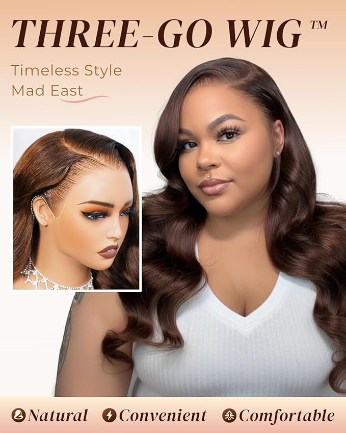 Arabella 13x6 Chocolate Brown Lace Front Wig Human Hair 4# Body Wave Wigs Human Hair Pre Plucked Glueless Brown Frontal Wig Human Hair 30 Inch