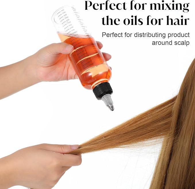 3 Pcs Applicator Bottle for Hair Dye 8.5 Ounce Hair Oil Applicator Plastic Squeeze Bottle Root Transparent Hairs Dye Bottles Twist-On Top Tip Cap with Graduated Scale for Home Salon Stylist Beauty