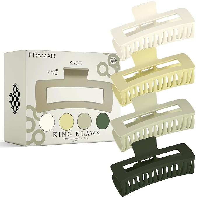 FRAMAR Green Hair Clips For Women Thick Hair - Extra Large Claw Clips for Thick Hair, Big Hairclips, Hairclips For Girls, Sage Green Accessories, Pinzas Para El Cabello - 4 Pack