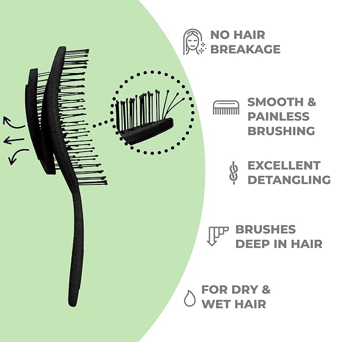 Ninabella Detangle Hair Brush for Women & Men - Does not Pull - Straightening Brushes for Straight & Curly Hair - Unique Spiral Detangling Hairbrush - Black