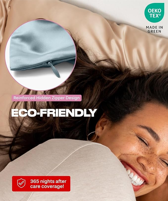 SUNDAYSILKS™ 100% Mulberry Silk Pillowcase, Silk Pillow Cases for Hair & Skin, Superior to Satin Pillowcase, with Zipper, Standard, Queen, King Sizes, Anti-Wrinkle, Cooling, Non-Slip Silk Pillowcases