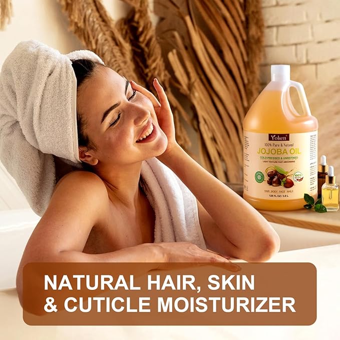 1 Gallon Jojoba Oil EWG Verified - 100% Pure Jojoba Oils Bulk Cold Pressed Unrefined Hexane Free Virgin Golden jojoba Carrier Oil for Hair Skin Massage DIY Natural Body Moisturizer