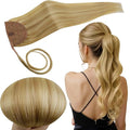 RUNATURE Ponytail Extension Human Hair Blonde, Real Hair Ponytail Extension For Women, Human Hair Ponytail Wrap Around, Remy Natural Hair, Easy to Install, 16 Inch 80g #16P24 Golden Blonde Highlights