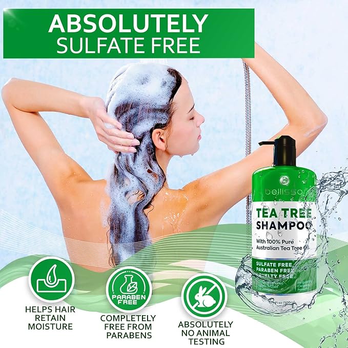Tea Tree Oil Shampoo - Sulfate and Paraben Free with Collagen Keratin - Ideal for Women and Men with Oily Hair and Scalp Buildup - Anti Dandruff Treatment for Itchy, Dry Scalps – Salon Grade Products