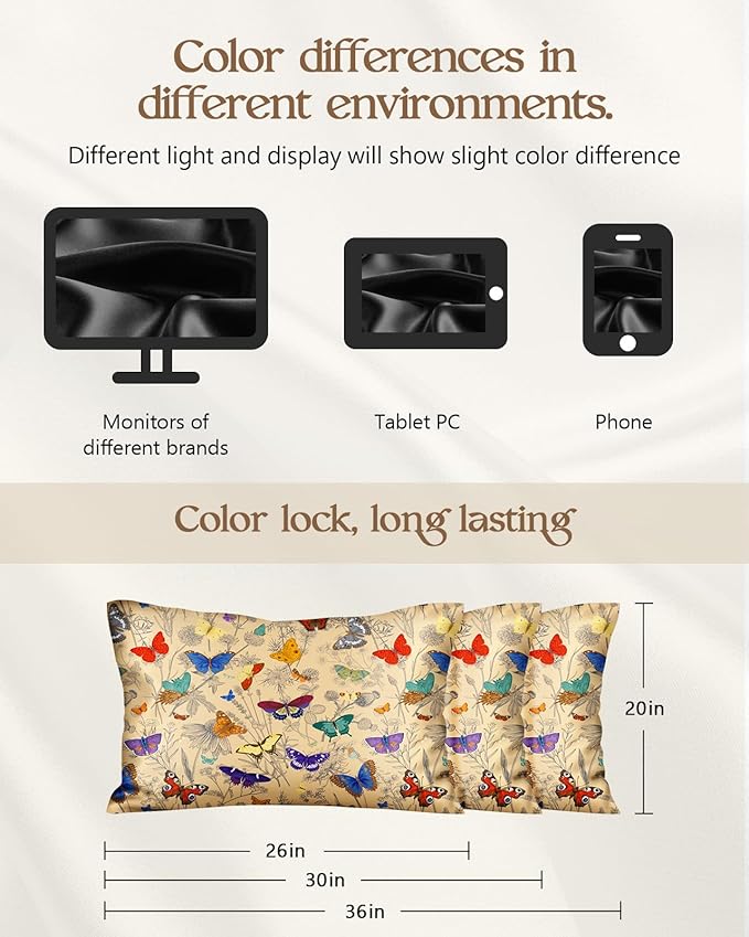 2 Pack Mulberry Silk Pillowcase for Hair and Skin - Standard Size 20 x 26 Inches with Hidden Zipper Line Butterfly 19 Momme Soft Sleeping Silk Pillow Case for Women, Moms
