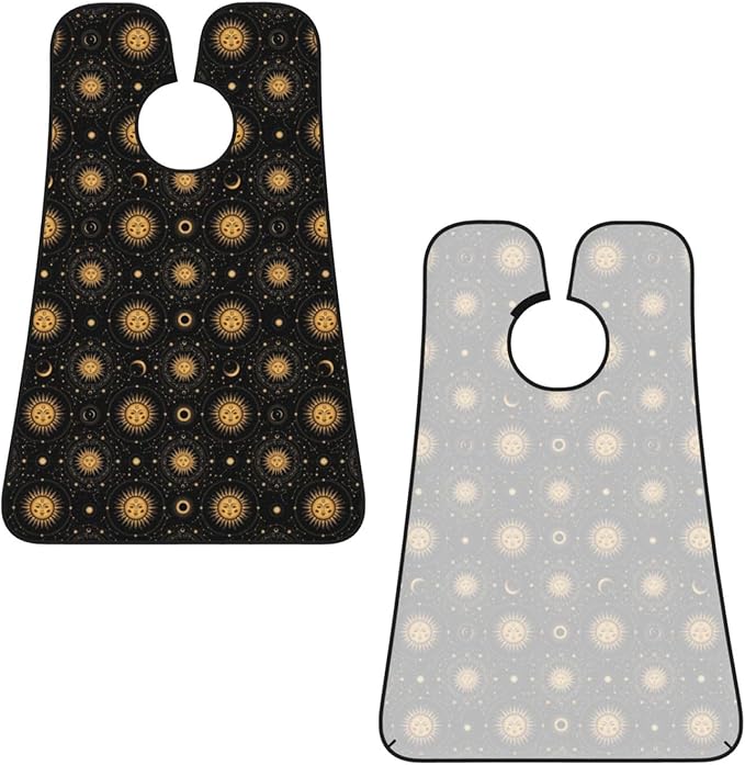 Beard Bib with 3 Suction Cups, Non-Stick Waterproof Hair Catcher Apron, Men's Shaving Essential for Grooming, Mystical Constellations Space Gold Zodiac Sun Moon Stars Shave Bib