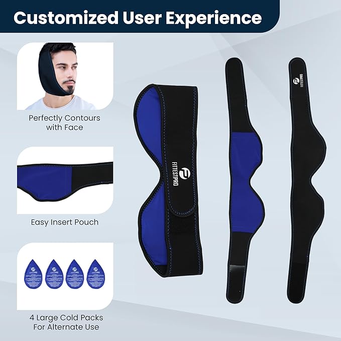 Fittest Pro Wisdom Teeth Ice Pack Head Wrap Jaw Ice Pack for Face Oral Surgery, 4 Hot Cold Gel Pack for TMJ, Tooth Extraction, Tonsillectomy Recovery