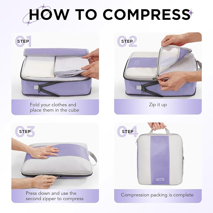 10 Set Compression Packing Cubes for Travel Essentials,Compressible Expandable Packing Cubes for Suitcase,OlarHike Luggage Organizer Bags for Travel,Handy Helper for Organizing Clothes(Purple Gray)
