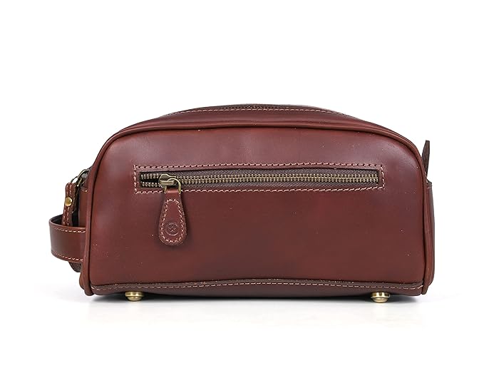 10" Premium Leather Toiletry Travel Pouch With Waterproof Lining Black Color | King-Size Handcrafted Vintage Shaving Kit By Aaron Leather Goods (Saddle Brown)