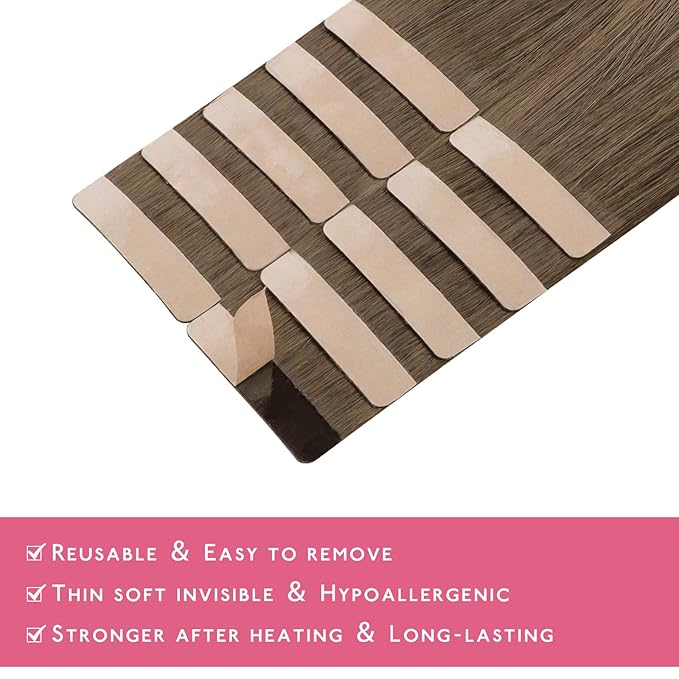 WENNALIFE Tape in Hair Extensions Human Hair Light Ash Brown Tape in Extensions, 10pcs 20g 10 inch Remy Invisible Tape Ins Straight Colored Soft Real Human Hair Refill Set