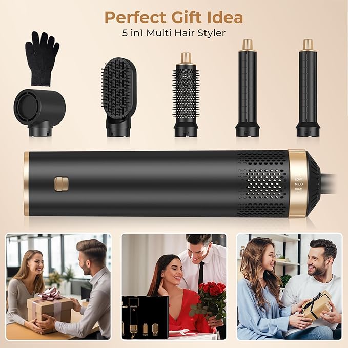 Blow Dryer Brush 5 in 1, Negative Ion Hair Dryer Brush Set Upgrade Hot Air Brush Air Styler Curling Wrap Air Curler, Curling Iron Hair Styling Tools As A Gift for Straight/Curl/Drying/Smoothing