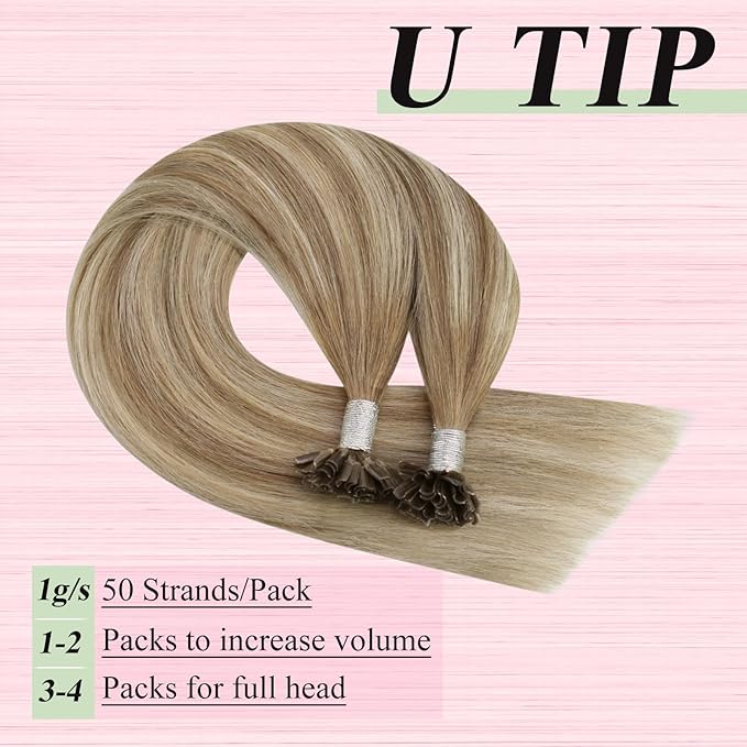YoungSee Human Hair U Tip Hair Extensions Balayage Light Brown and Platinum Blonde Utips Remy Hair Extensions Balayage U Tips Keratin Hair Extension K Tips Human Hair Extension Ombre 1G/S 50G 20In