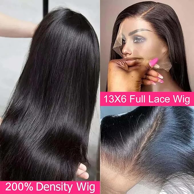 Lemoda 13x6 Full Lace Frontal Wig 180% Density Straight Lace Front Wigs Human Hair HD Transparent Lace Glueless Wig Pre Plucked 15A Brazilian Virgin Human Hair Wigs for Women 26 Inch