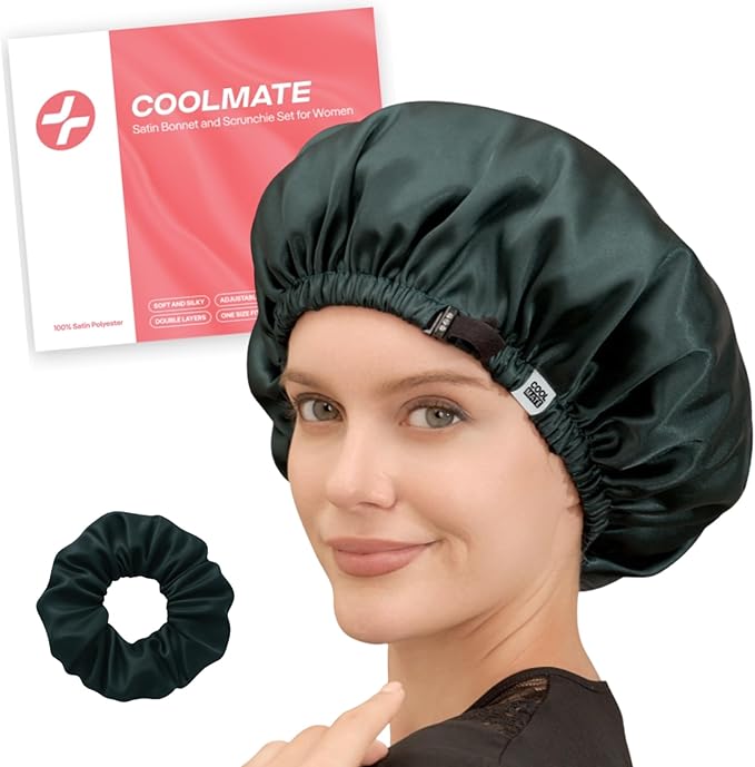 CoolMate Adjustable Satin Silk Bonnet for Sleeping Women, Tie Double Lined Silk Bonnet for Women Long Hair