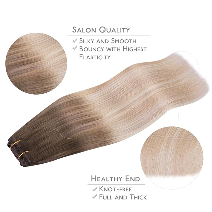 WENNALIFE Clip in Hair Extensions Real Human Hair, 22 Inch 120g 7pcs Balayage Sandy Brown to Platinum Blonde Remy Hair Natural Double Weft
