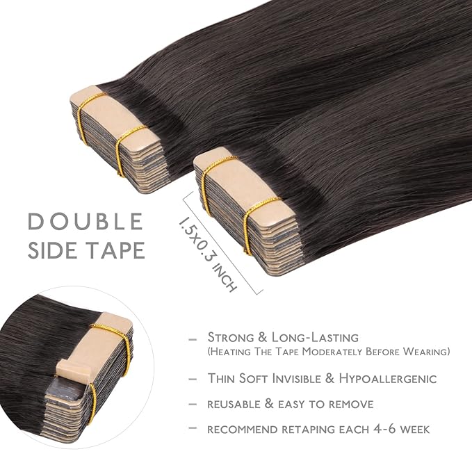 WENNALIFE Tape in Hair Extensions Human Hair, 20pcs 60g 26 inch Dark Brown to Chestnut Brown and Dirty Blonde Highlighted Remy Hair Extensions Straight Human Hair Tape in Extensions Skin Weft Tape