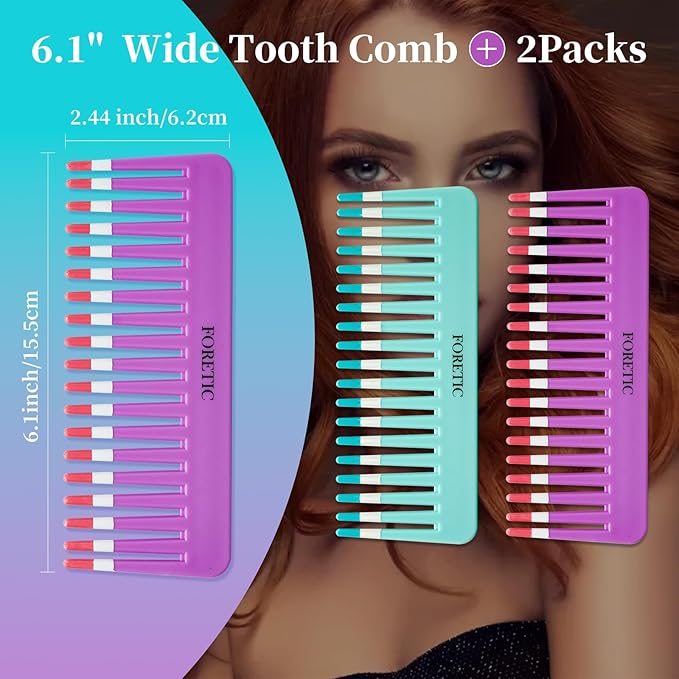 2-Pack Wide-Tooth Anti-Static Comb Set-6.1inch Handle-Free Design, Suitable for Curly, Wet & Dry Hair, Portable Travel Detangling Comb (Purple+Blue)