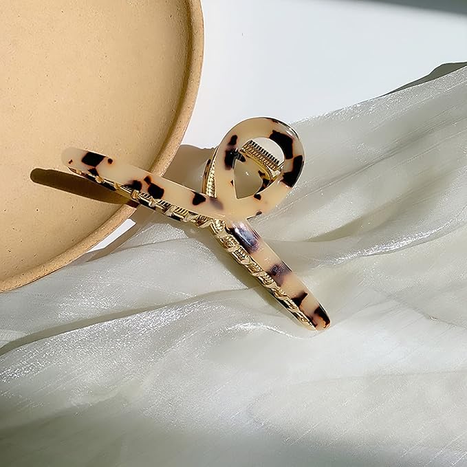 1Pack Large Metal Acetate Hair Claw Clips Big Non Slip Hair Clamp for Women Hair Accessories as Gift for Medium to Thick Hair (1pcs/box,Leopard Print)