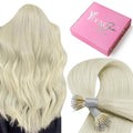 YoungSee 18inch Nano Ring Hair Extensions Human Hair Platinum Blonde Nano Beads Hair Extensions Human Hair Pre Bonded Nanoring Extension Blonde Nano-Tip Hair Extension 50grams 50strands for Wedding