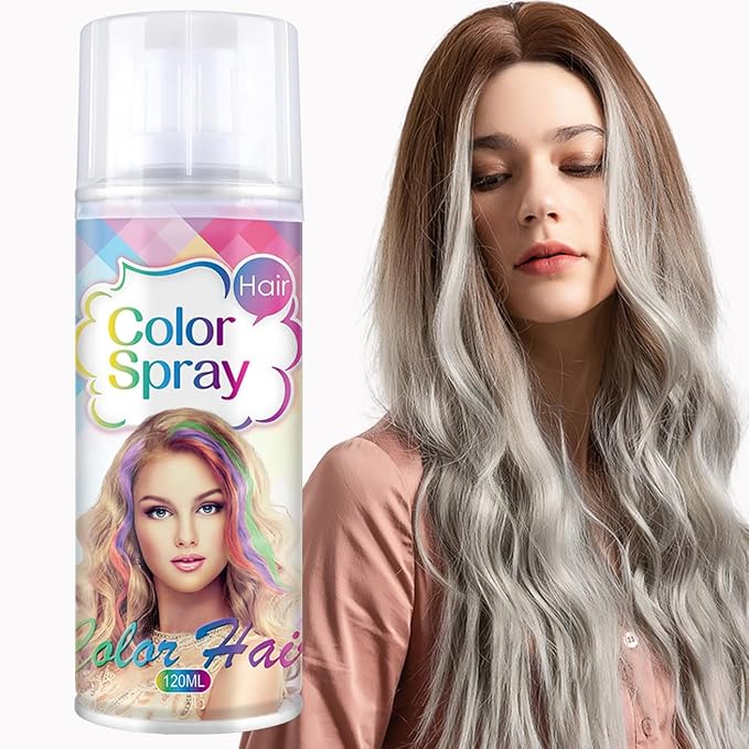 Temporary Hair Color Spray, Gray Hair Dye Pomades for Kids and Women-Perfect for Cosplay, Christmas, and Halloween Parties, Natural Washable Quick-Drying, One-Time Use in one wash (Gray, 120ml)