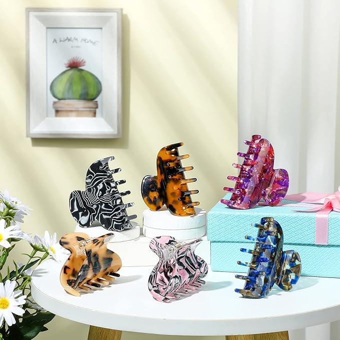 WILLBOND 6 Pieces Medium Hair Claw Clips for Thin Hair 2.6 Inch Tortoise Shell Clip Banana Jaw Hairpin French Style Barrettes Head Accessories for Women Girls(Delicate Patterns)