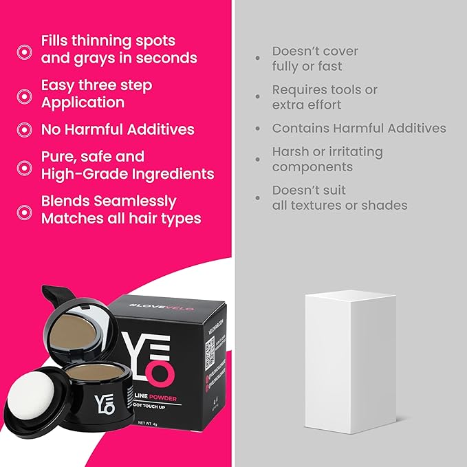 VELO Hairline Powder–LIGHT COFFEE Hair Root Touch Up Powder for Women & Men–Instantly Covers Gray Hair, Thinning Hair & Bald Spots–Sweatproof Root Cover Up–Puff & Mirror Compact, 13 Shades
